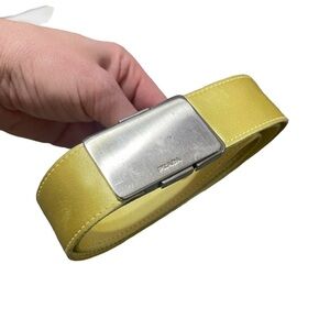 Auth Prada Yellow Silk satin belt silver buckle 30/75 Small